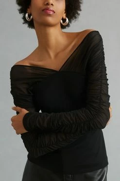 Hot Sale 🔔 Maeve Shirred Mesh Top BLACK 😍 -Pilcro shop unnamed file 994